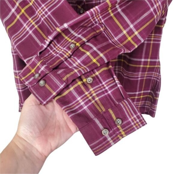 CABELA'S Womens Button Up SZ S Plaid Flannel‎ Burgundy Warm Soft Pockets Collar - Picture 8 of 10